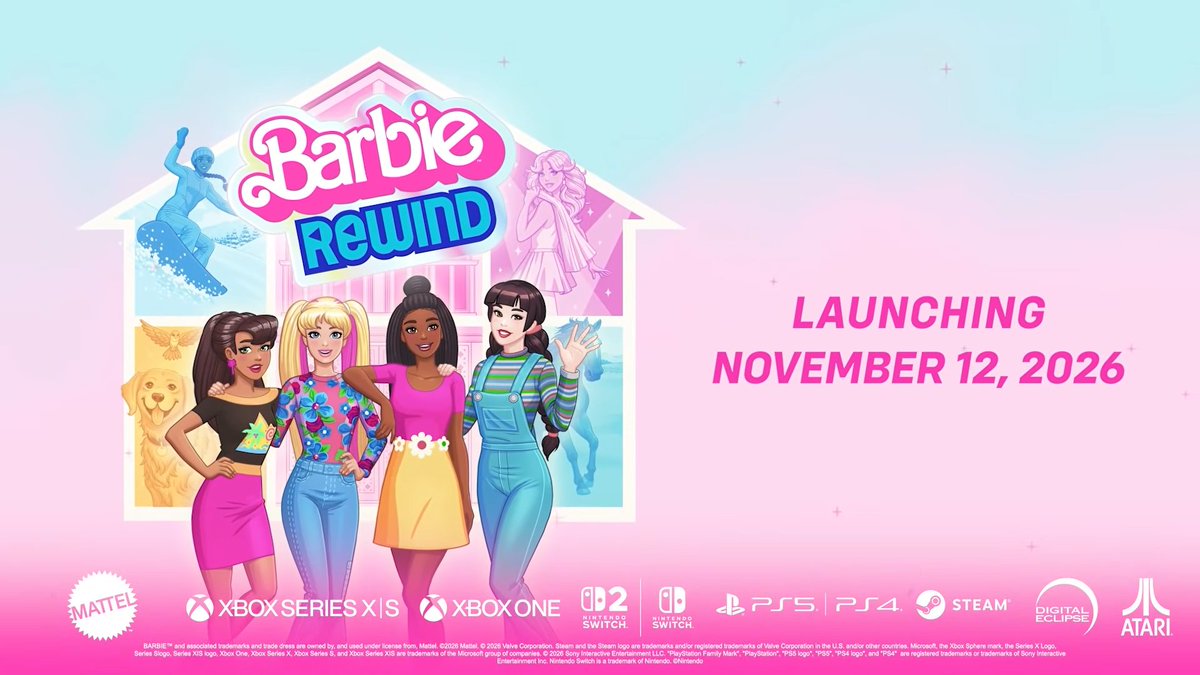Jovem vestindo roupa esportiva, fazendo agachamento enquanto segura o controle do Nintendo Switch com a capa da Barbie