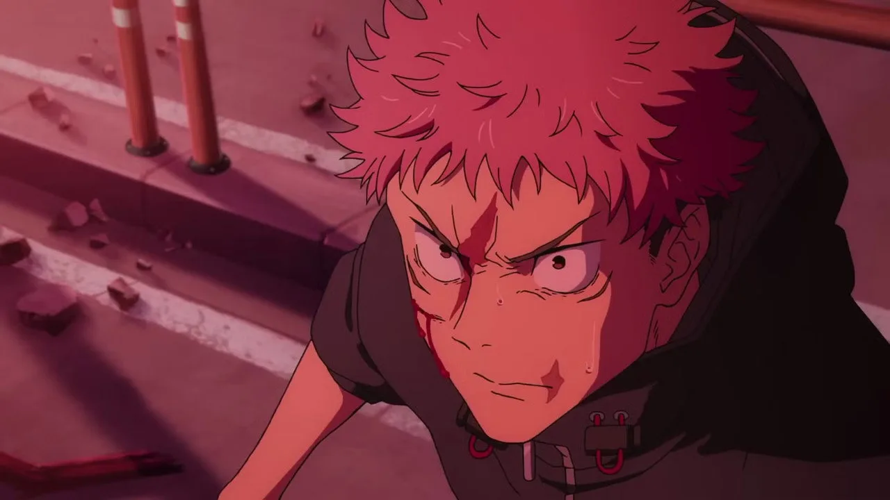 Pessoa levantando halteres, vestindo roupa esportiva e segurando uma garrafa d'água, com pôster de Jujutsu Kaisen ao fundo