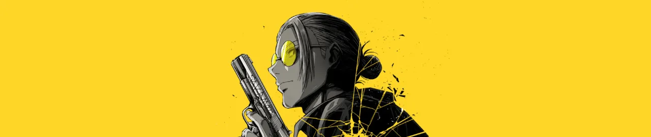 Jovem musculoso segurando mangá de Sakamoto Days ao lado de halteres e shake