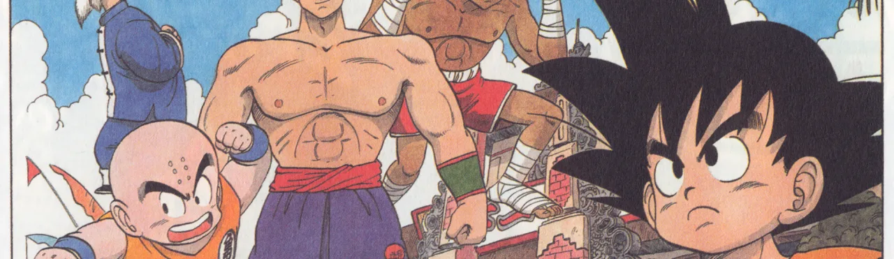 Jovem musculoso fazendo flexão, camiseta com logo de Dragon Ball Z, ao lado de potes de proteína e halteres