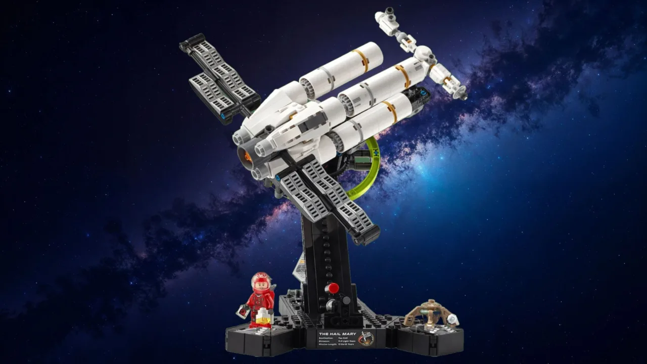 Caixa do LEGO Icons Project Hail Mary com a nave espacial em destaque, logo da LEGO e selo Prime da Amazon