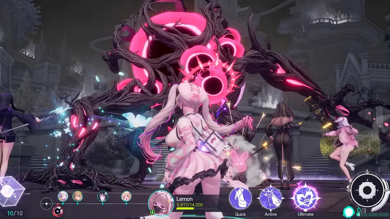 Personagens de MIRESI em combate na TGS 2026, com modelos 3D ainda ásperos e animações lentas visíveis