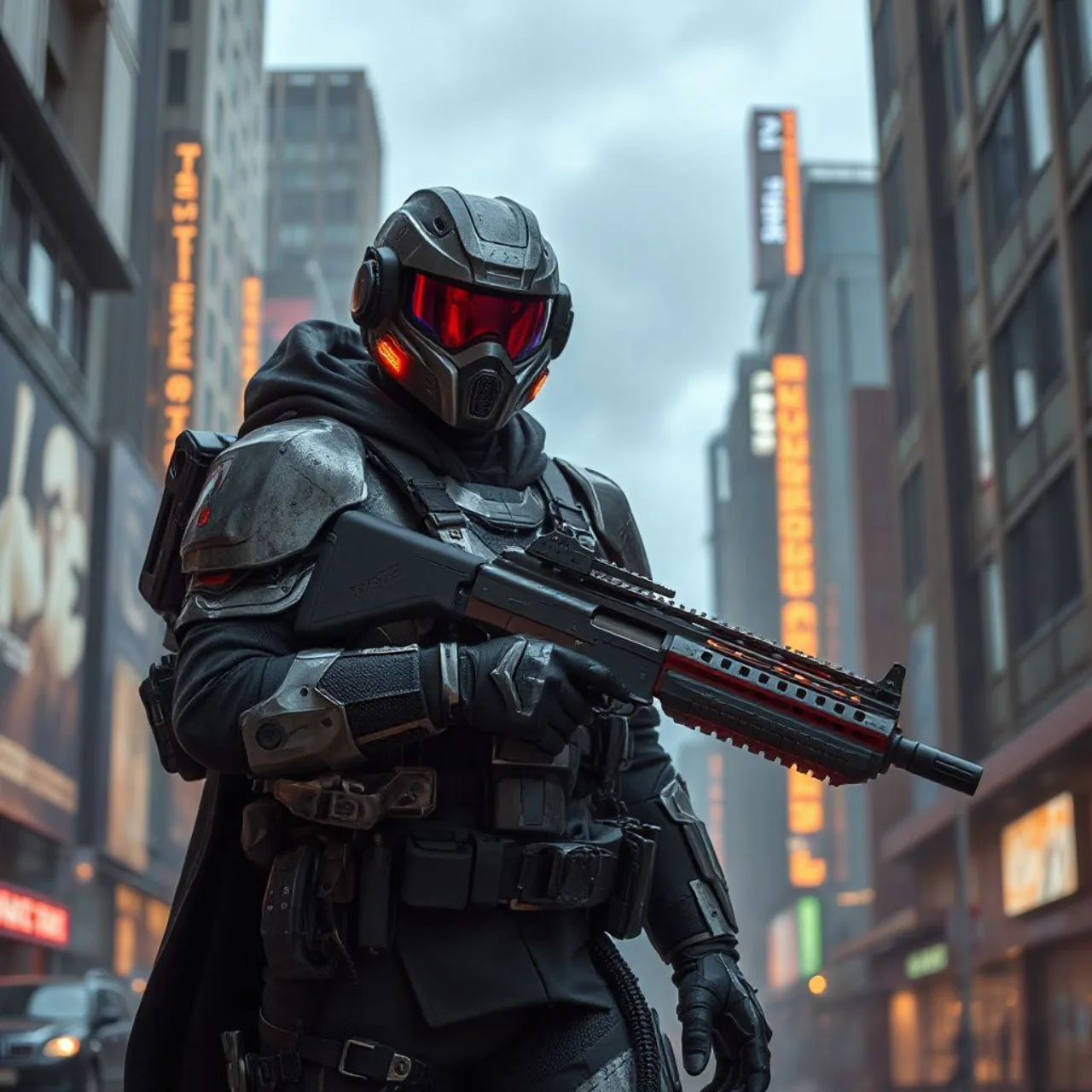 Deathlok, o soldado cibernético da Marvel, aparece em traje metálico com olhos vermelhos sobre fundo futurista