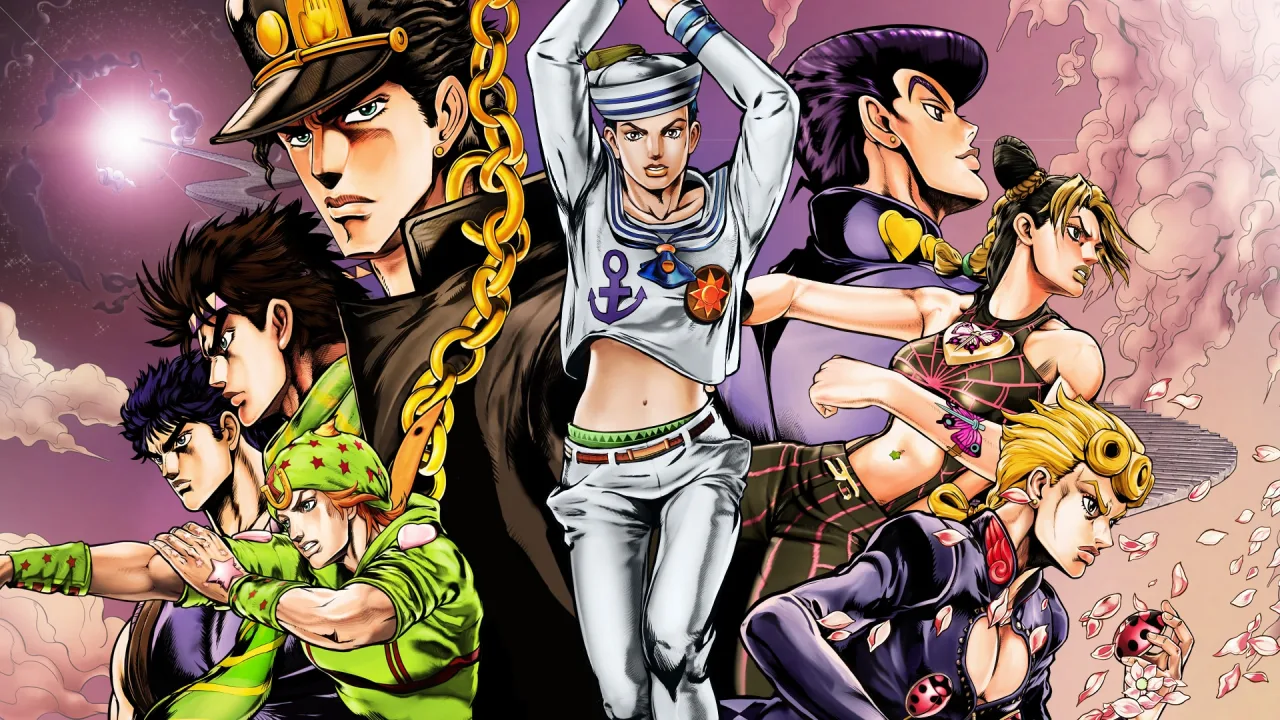 Jovem gamer focado jogando JoJo’s Bizarre Adventure em um setup moderno com garrafa de água e suplemento ao lado