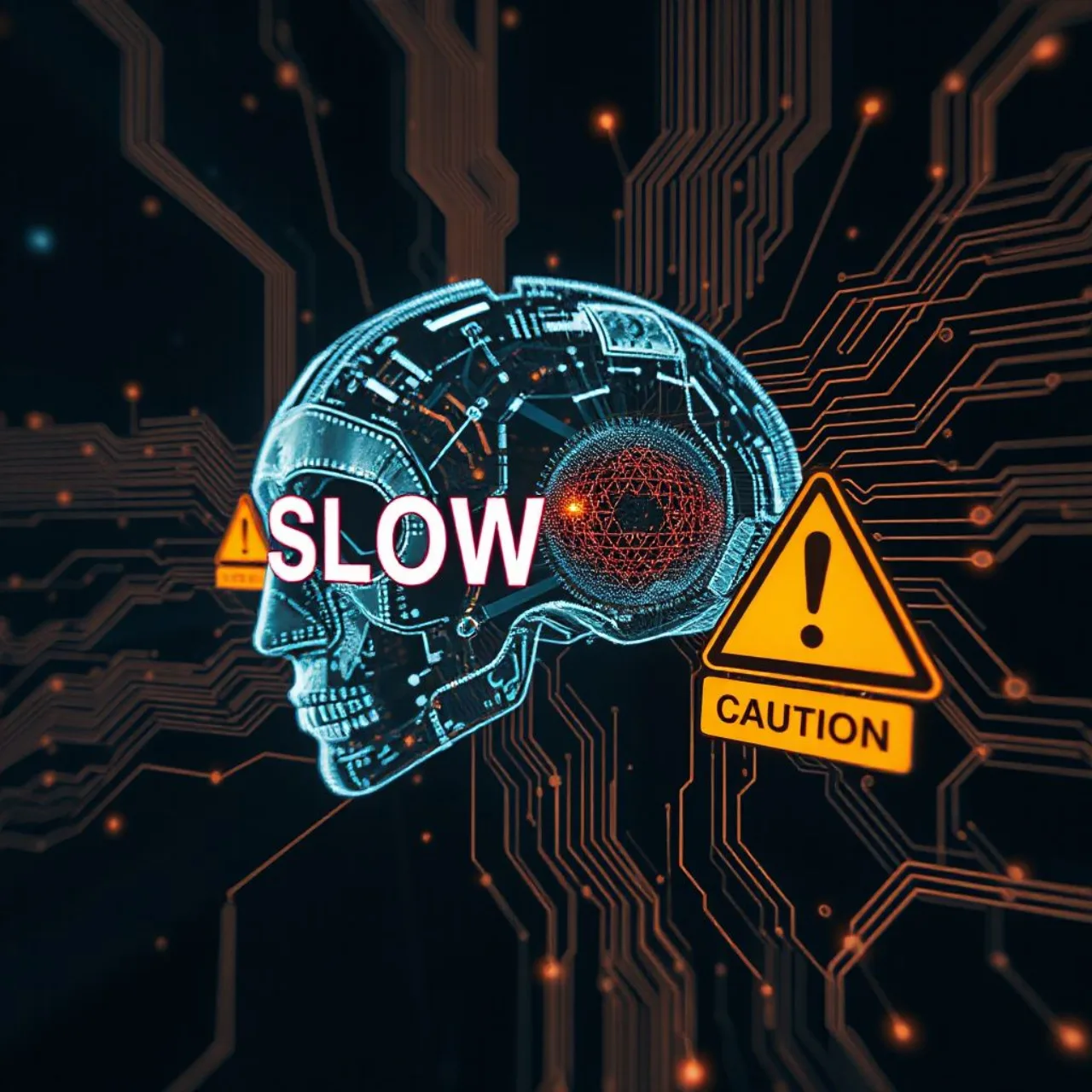Logotipos da OpenAI, Google DeepMind e Anthropic ao lado de um ícone de pausa sobre um cérebro digital