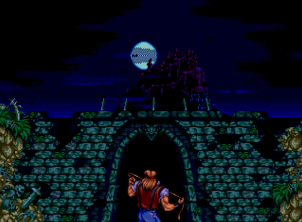 Jovem em roupa de treino, segurando controle de PS5, fazendo agachamento, ao fundo capa de Castlevania