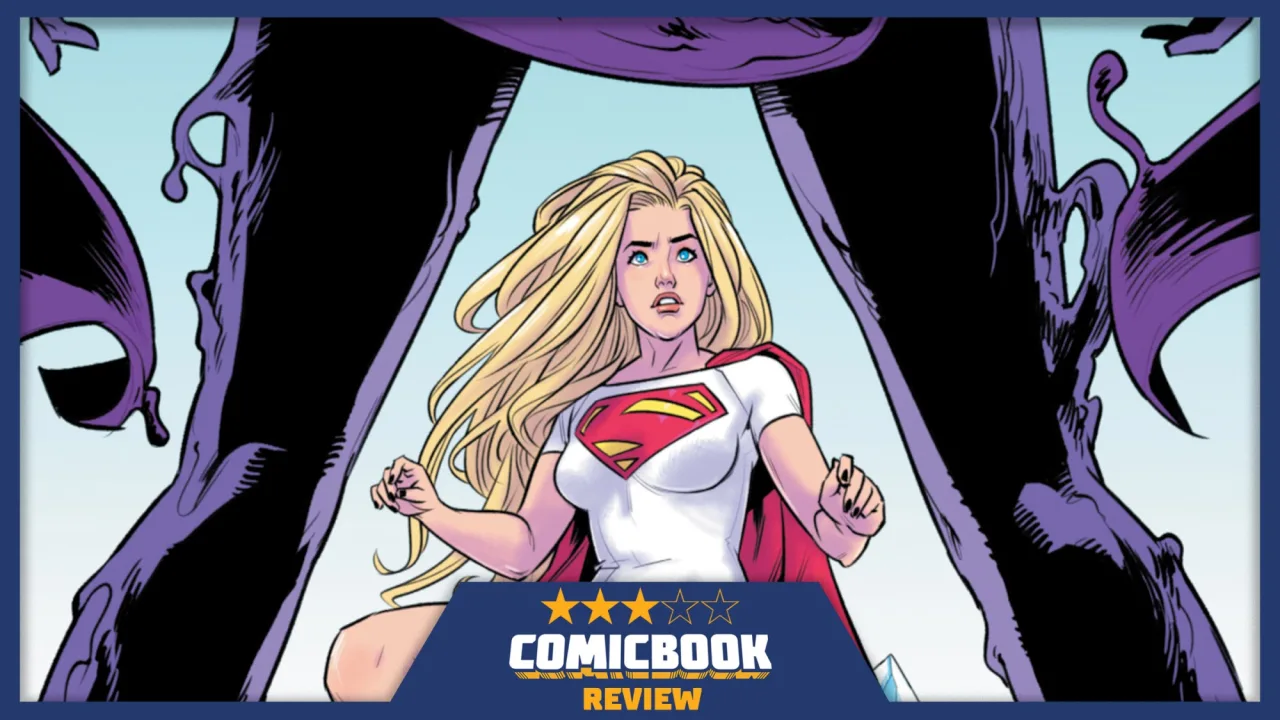 Capa de Supergirl #18 com Supergirl e Matrix em pose heroica, fundo azul elétrico e logo da DC