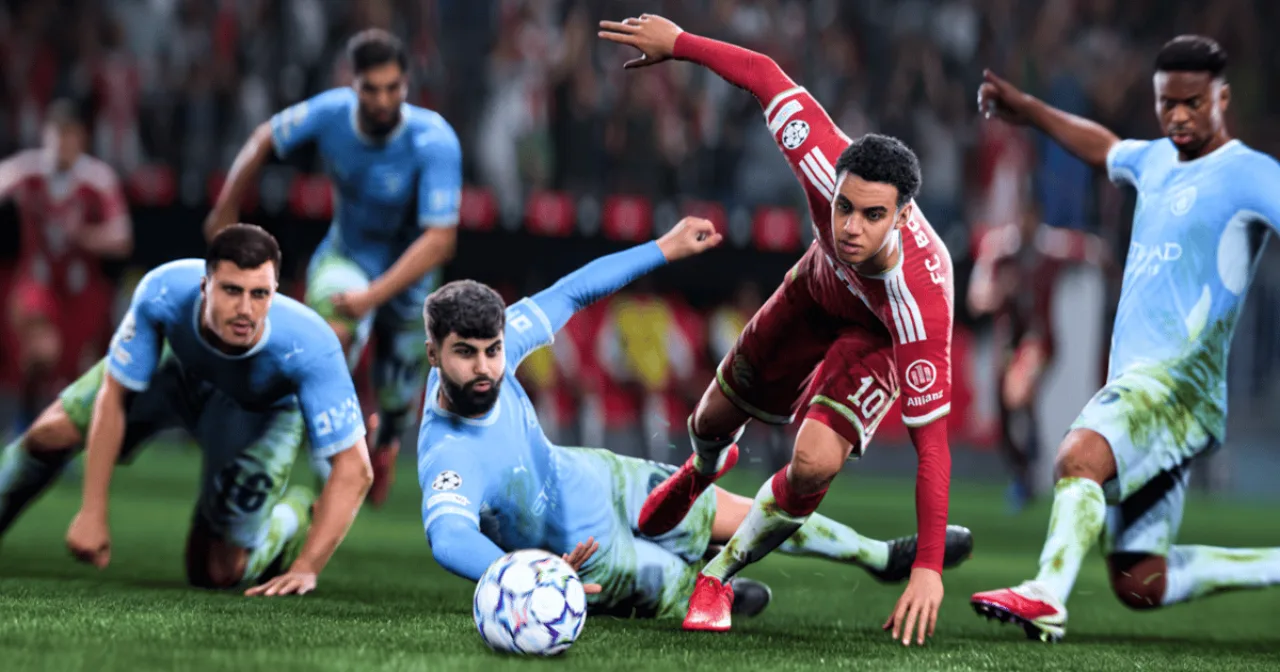 Logotipo da Electronic Arts ao lado de um contrato marcado “US$20 bi” e um martelo de juiz