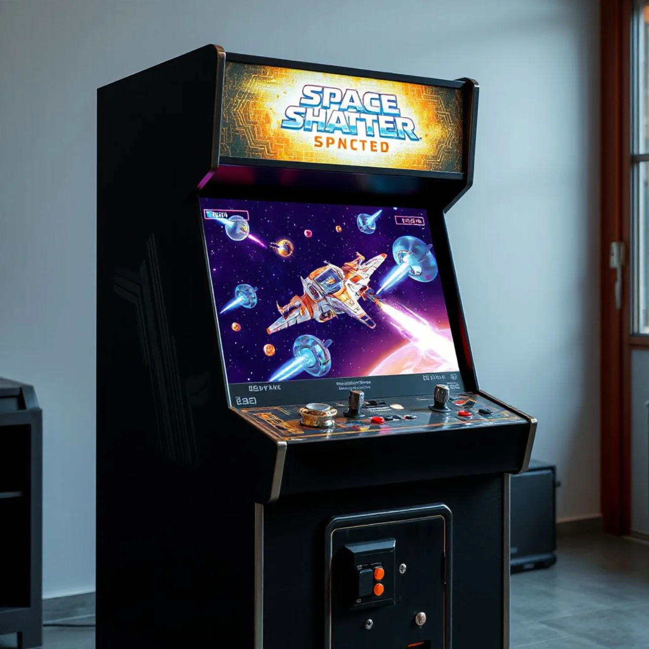 Nave espacial de Exzisus disparando contra inimigos em cenário sideral, ao lado do logo Arcade Archives
