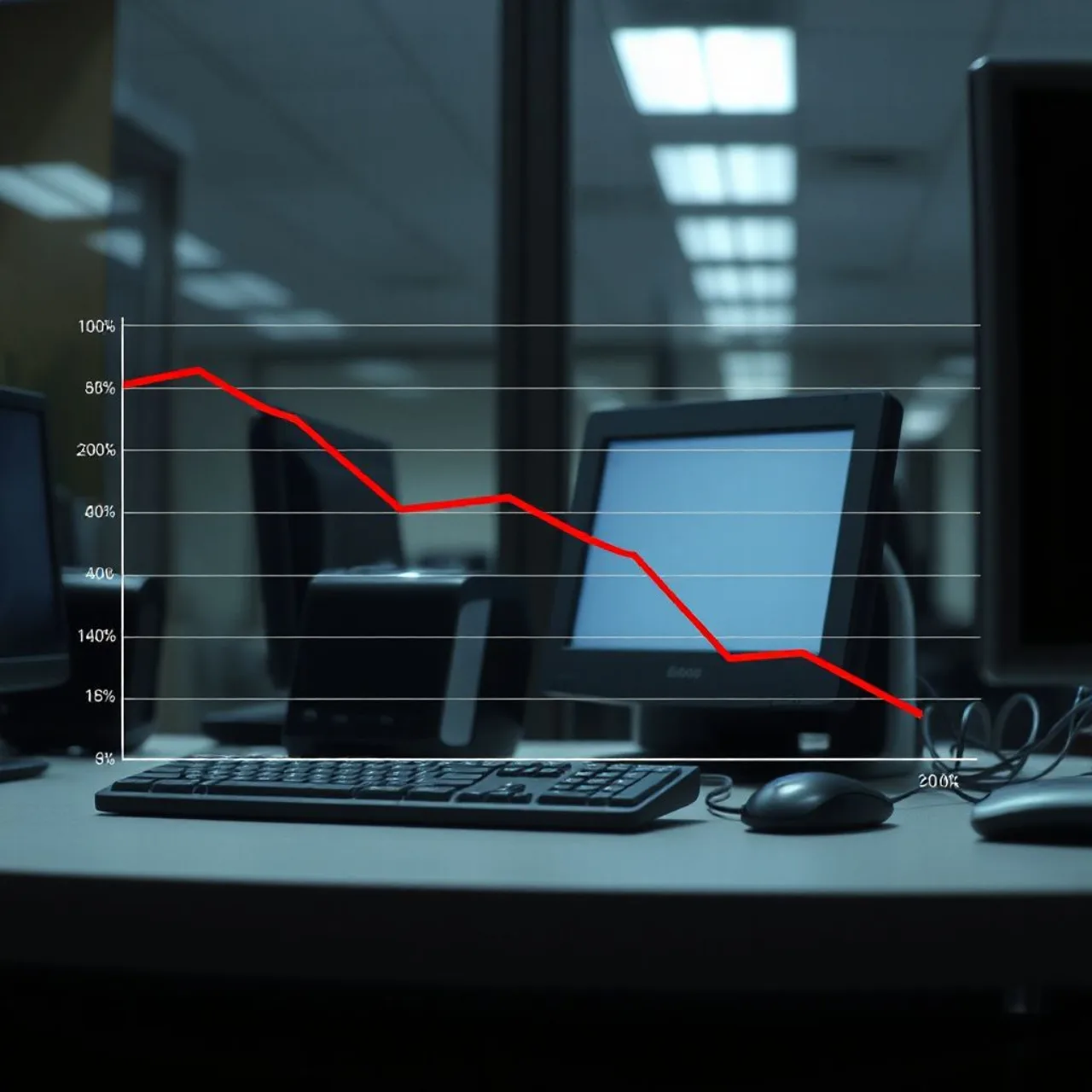 Gráfico de barras vermelhas mostra queda de 20,1% nas remessas de PCs no 3T 2026, com ícone de laptop ao lado