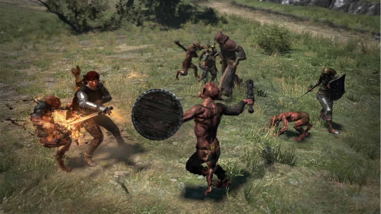 Jogador concentrado levanta halteres enquanto observa tela do Dragon's Dogma 2 em modo Hard