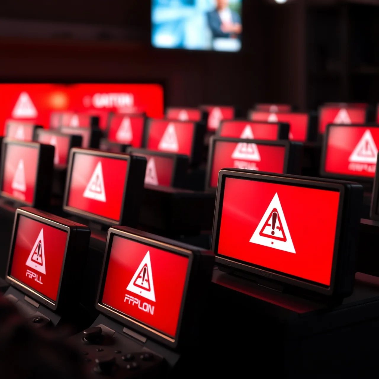 Um jovem em roupa esportiva, segurando um controle Xbox, sentado numa esteira enquanto olha para a tela de “Servidor Offline”