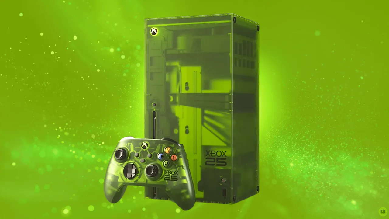 Jovem sentado no sofá, vestindo camiseta esportiva, segurando controle Xbox ao lado de garrafa d'água e halteres