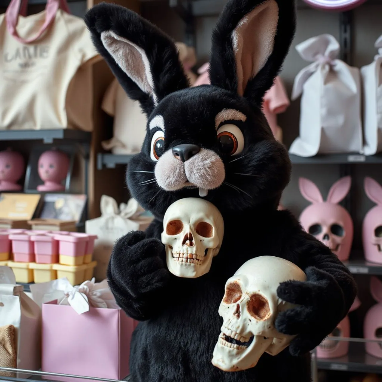 Kuromi ao centro, ao fundo os logos da Sanrio e da Studio Comet, com um martelo de juiz sobre a mesa