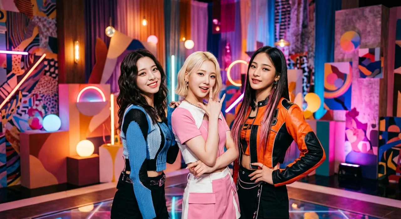 Eunha, SinB e Umji posam juntas, sorrindo, com novos avatares de perfil ao lado do logotipo da UNCORE