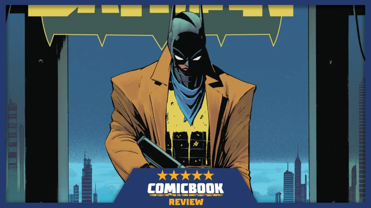 Batman em capa enfrenta Darkseid sob céu apocalíptico, com o logotipo “Absolute Batman” em destaque