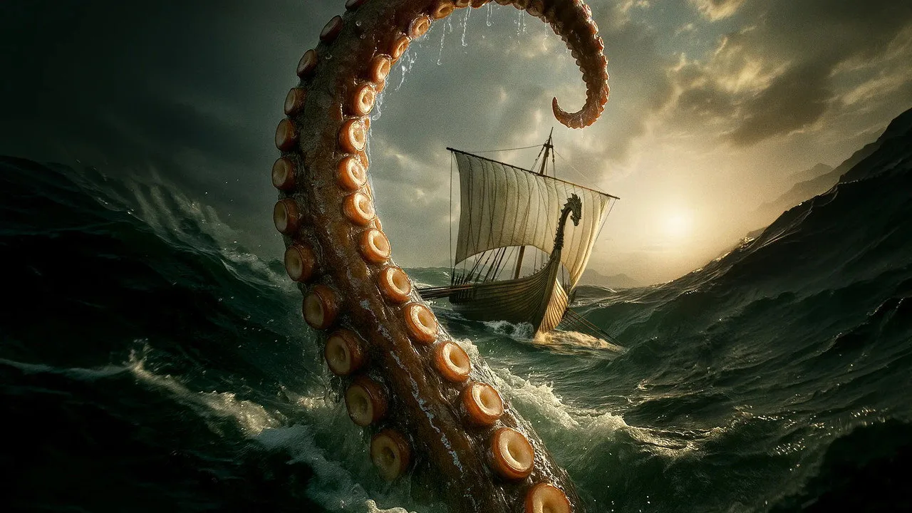 Pessoa correndo na esteira, segurando um balde de pipoca enquanto o cartaz de 'The Odyssey' ilumina a parede