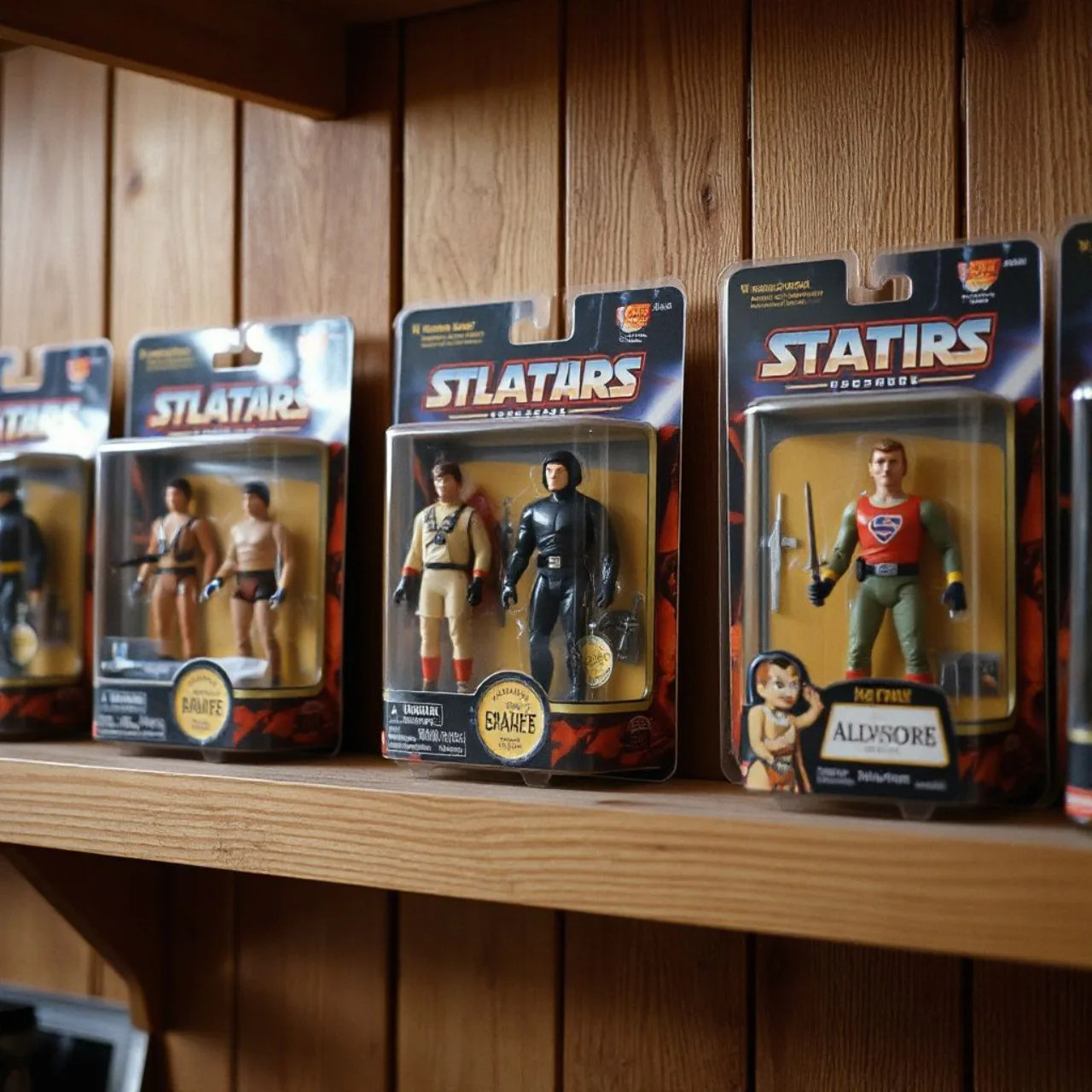 Figuras da linha The Real Ghostbusters da Kenner, incluindo o Egon com efeito ecto‑glow, sobre fundo com logo da série