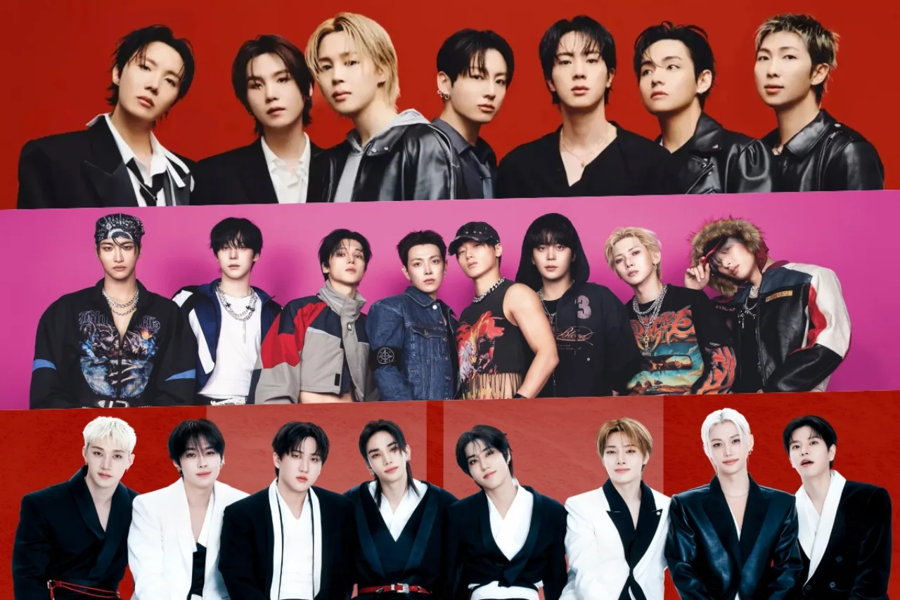 BTS posando juntos, com fundo de gráfico de barras mostrando o número 1 no ranking de reputação