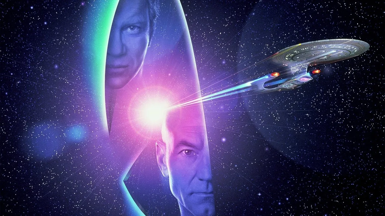 Jovem levanta halteres ao lado de pôster de Star Trek Generations pendurado na parede da academia