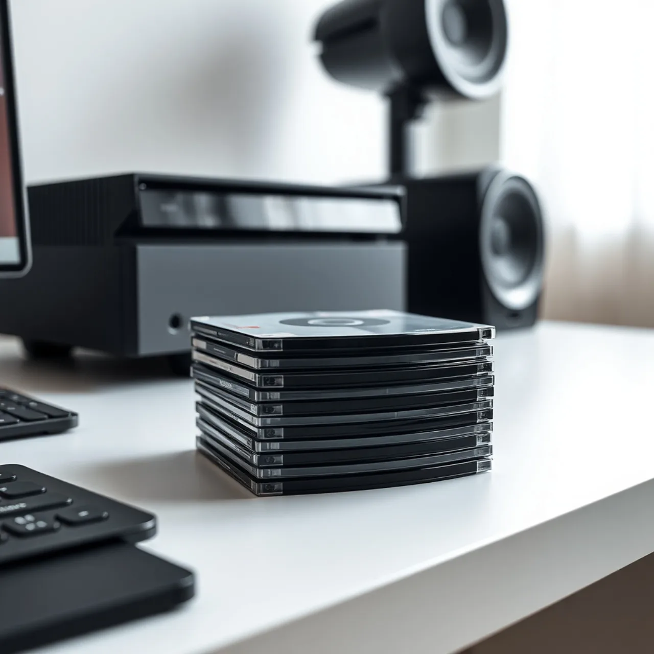 Um desenvolvedor indie segurando um disco de PS ao lado de um console, rodeado por pôsteres de jogos retro