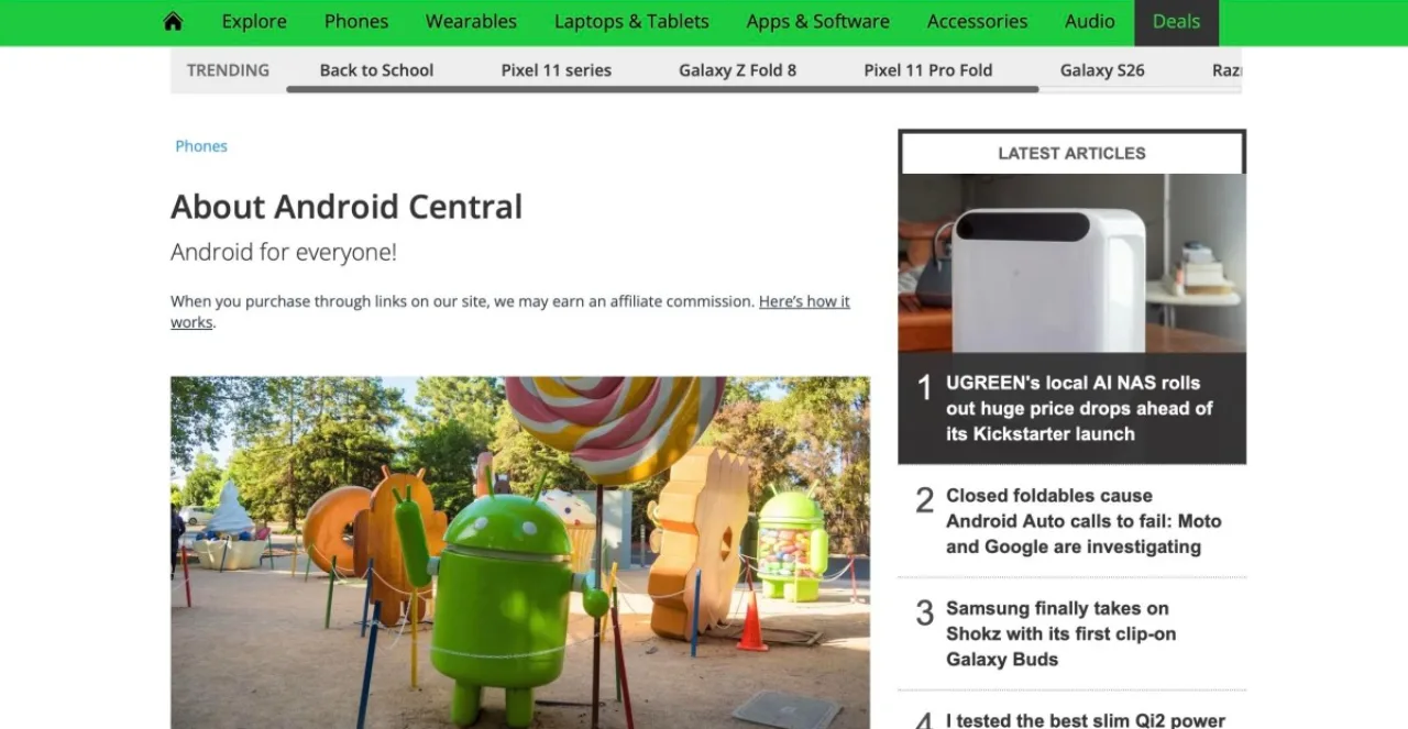 Tela de computador exibindo o logo do Android Central ao lado da marca Future, indicando a continuidade do site