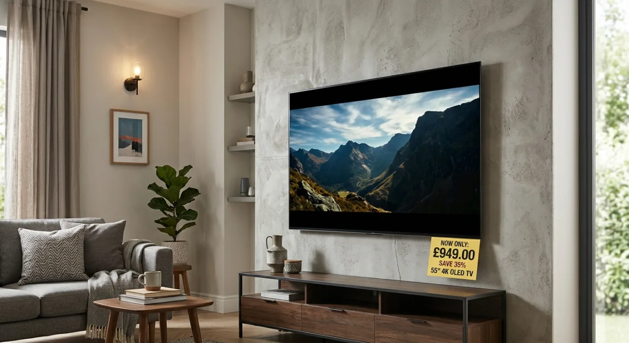 TV OLED LG C6 preta em destaque, com selo de desconto de US$ 400 e banner da Black Friday ao fundo