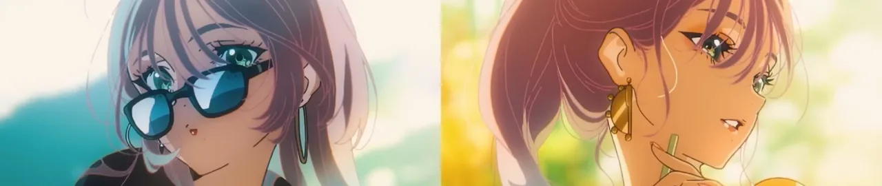 Jovem correndo ao ar livre com fones, ouvindo a música tema do anime ao pôr‑do‑sol