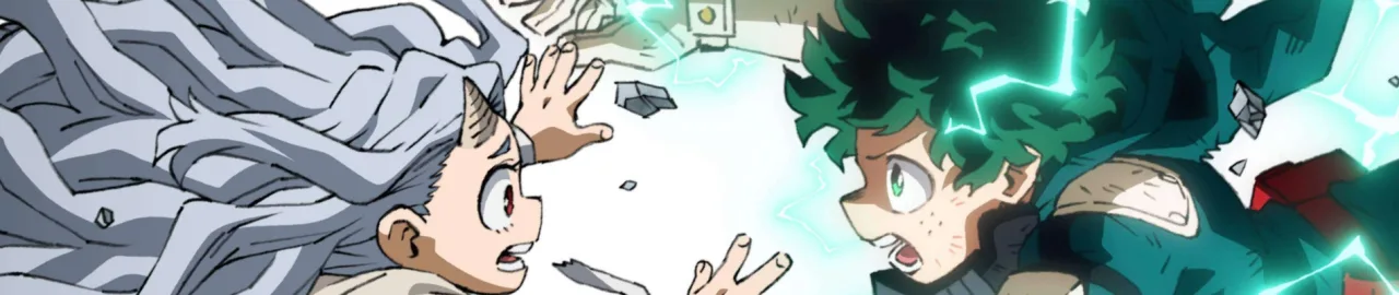 Jovem musculoso em roupa de treino, fazendo flexão enquanto segura um volume de My Hero Academia aberto