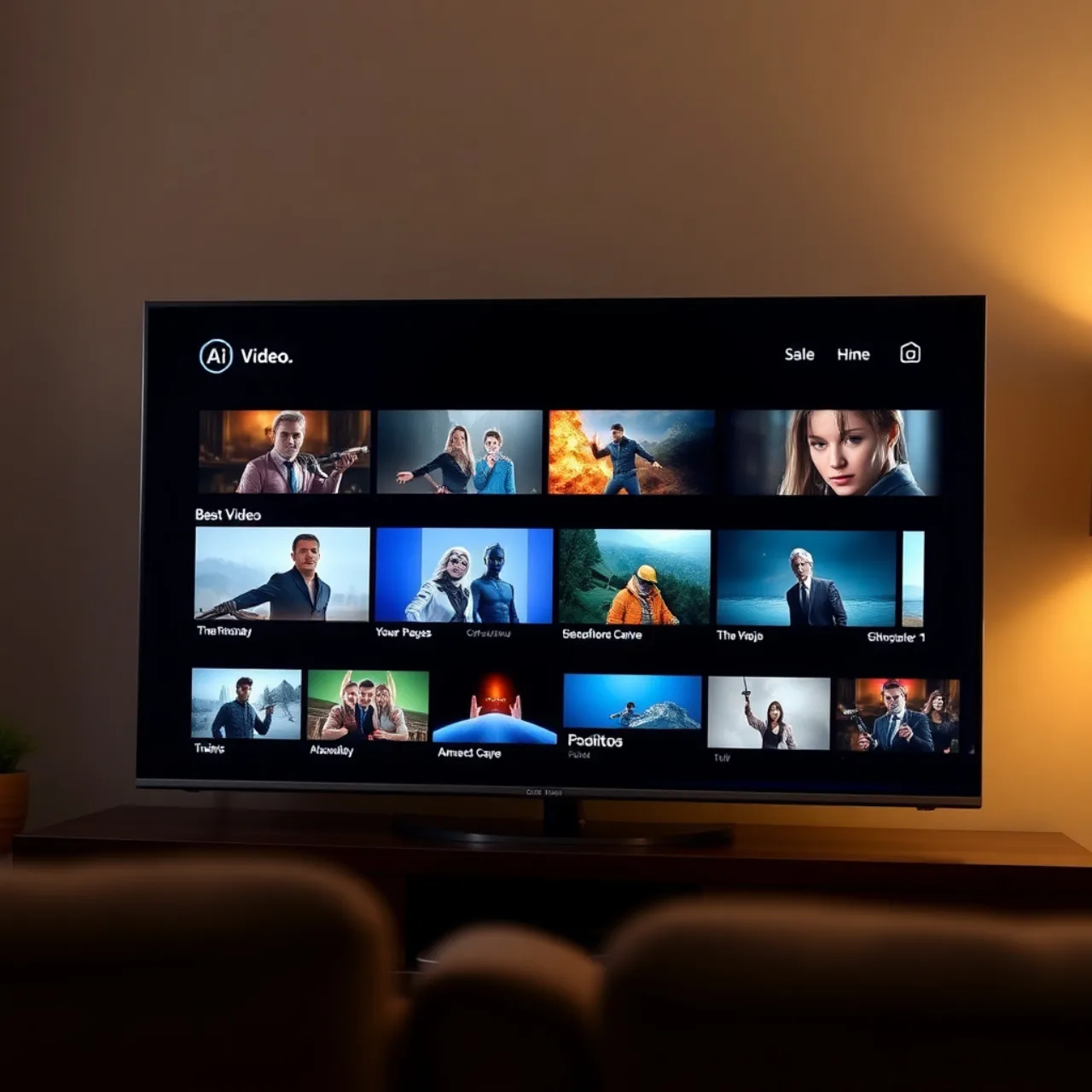 Jovem em roupa de treino usando smart TV Roku, assistindo canal AI enquanto faz polichinelos