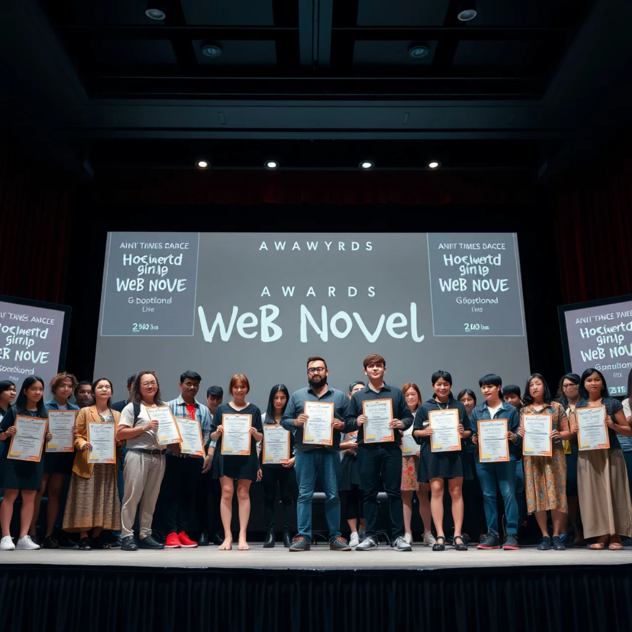 Pessoa em roupa esportiva, correndo ao ar livre, segurando o celular aberto na página do prêmio da Naver Webtoon