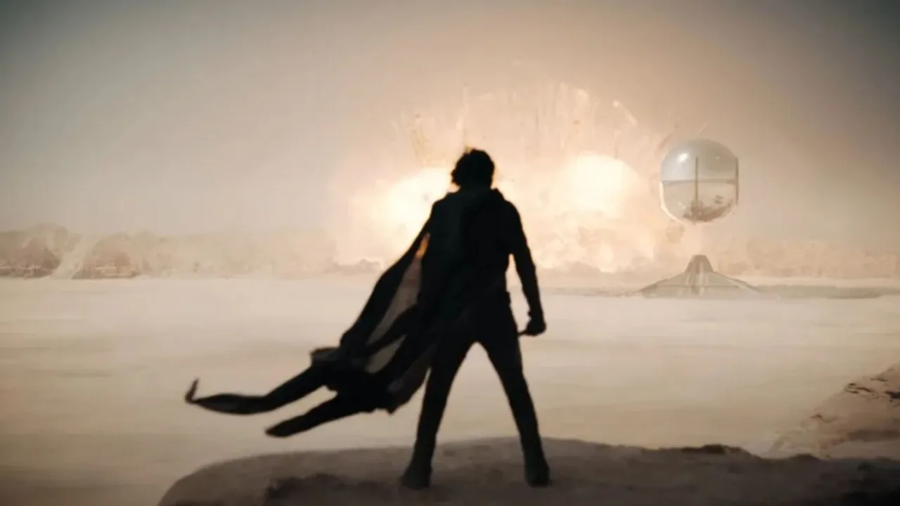 Homem em roupa de treino montando o sandworm de LEGO sobre tapete de yoga