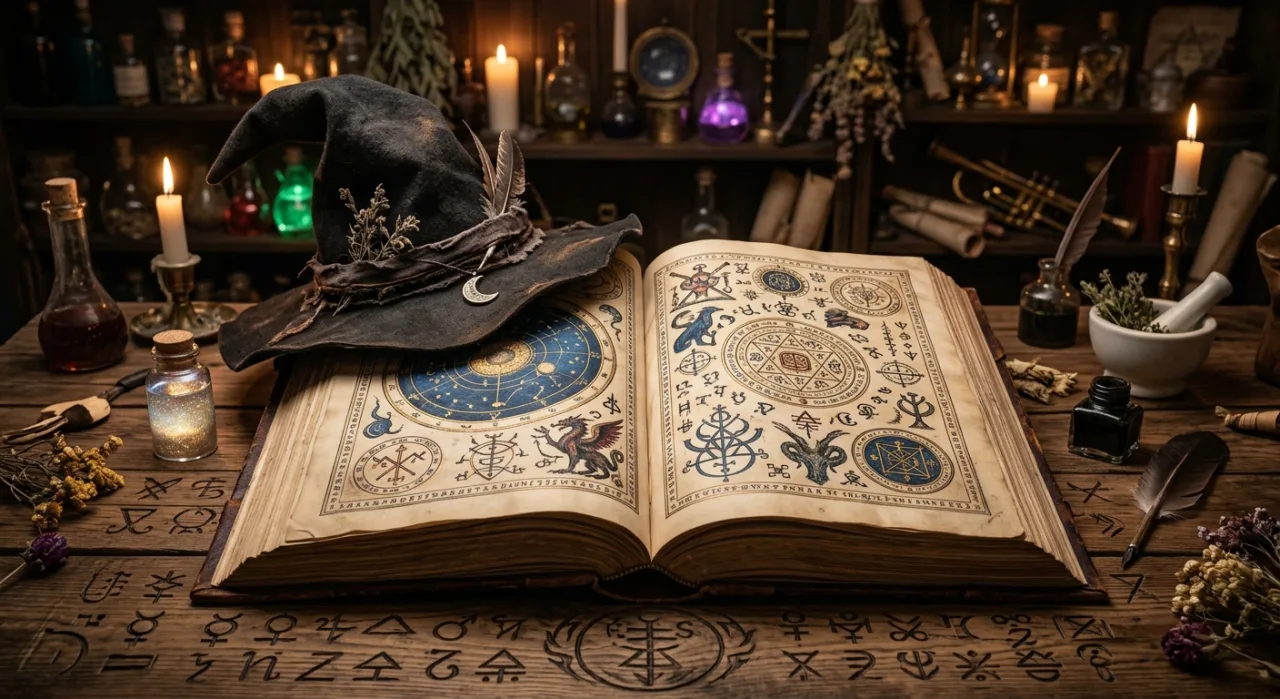 Jovem em roupa de academia, segurando um mangá Witch Hat Atelier, ao lado de halteres e garrafa de água