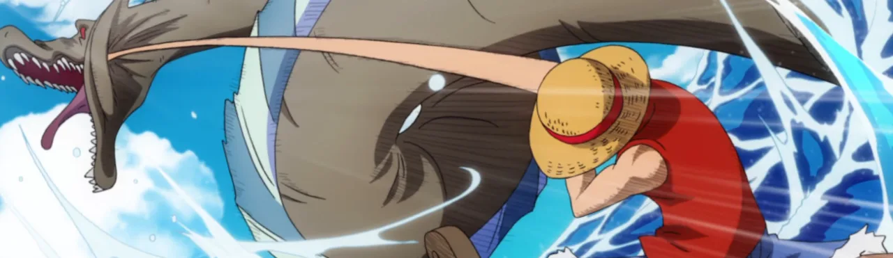 Um atleta em pose de alongamento, usando camiseta temática de One Piece, segurando um haltere ao lado de um pôster do Kaido