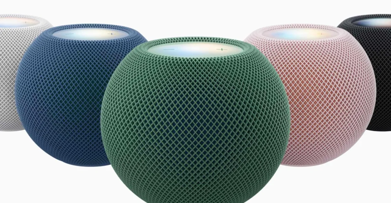 HomePod Mini 2 branco ao lado do logo da Apple, exibindo o preço US$ 149 em destaque