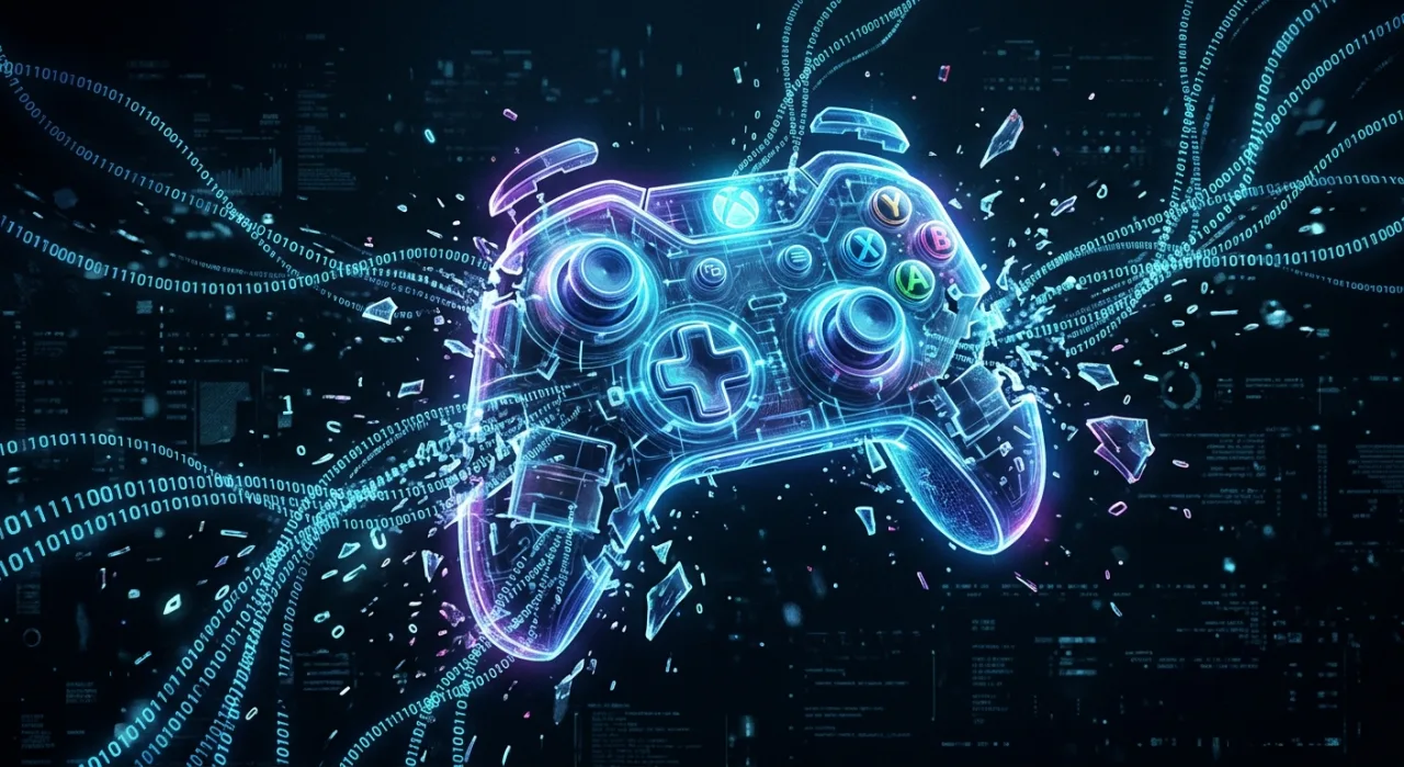 Pessoa estressada segurando um controle de videogame enquanto olha para um laptop com erro de login na tela