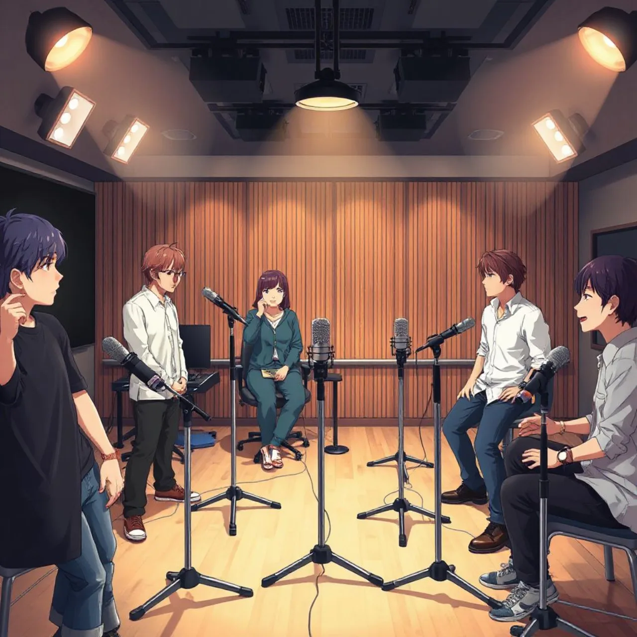 Rie Murakawa e Yusuke Kobayashi posam com microfones ao lado de troféus dourados sob banner “Summer 2026 Seiyuu”