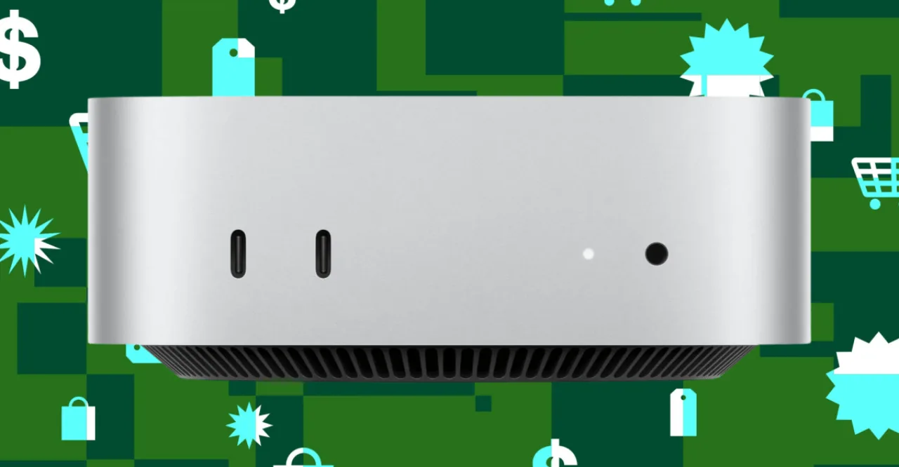Mac Mini M4 prateado ao lado de um cartaz da Best Buy exibindo o preço promocional de US$649