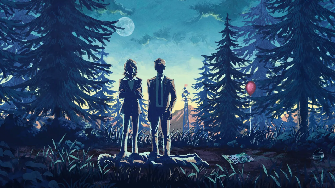 Um jovem levanta halteres enquanto joga Thimbleweed Park 2 no console, com controle na mão e tela ao fundo