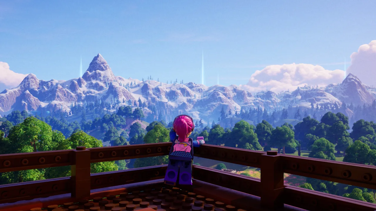 Um castelo LEGO aberto mostrando torres vermelhas, muralha cinza e minifigura do rei com espada