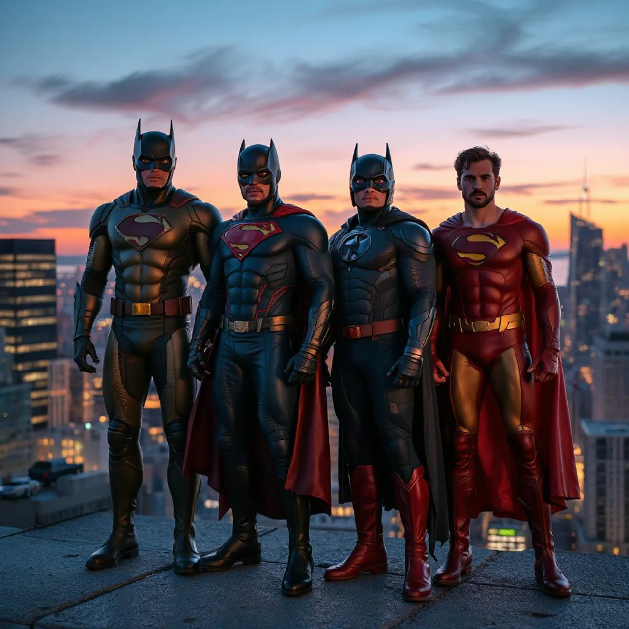 Steel, Superboy, Cyborg Superman e Eradicator posam juntos ao lado do logotipo da DC Comics