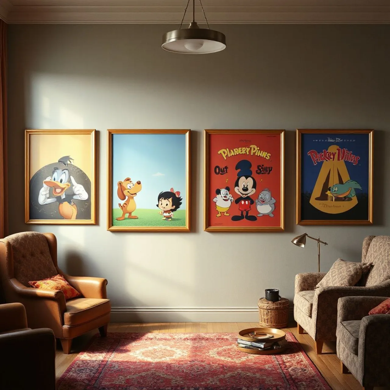 Goliath, Freakazoid, Goofy e Max, e Bobby posam‑se juntos ao lado dos logotipos dos quatro cartoons