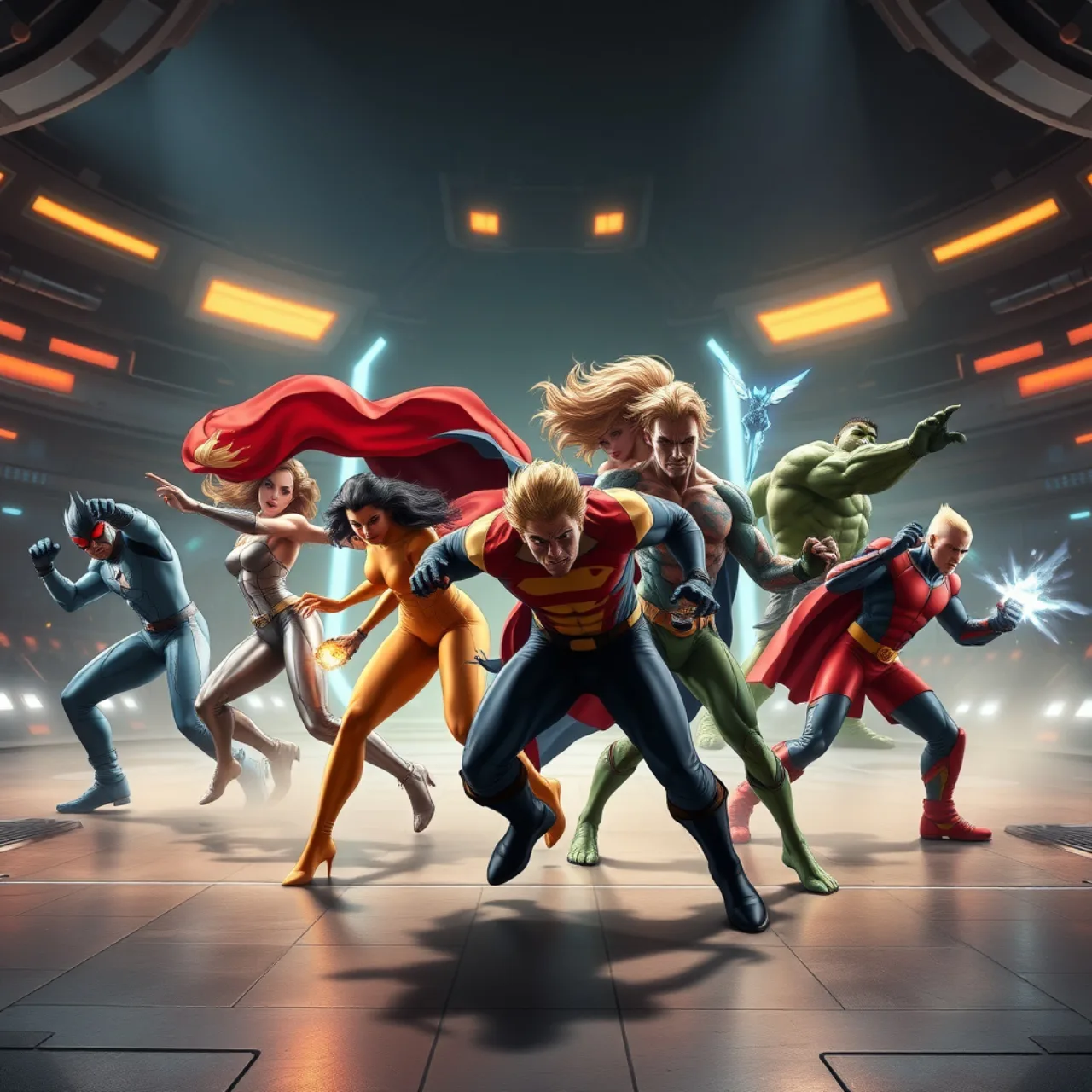 Personagens da DC em traje de combate, treinando com pesos e cordas, ao lado de equipamentos de academia