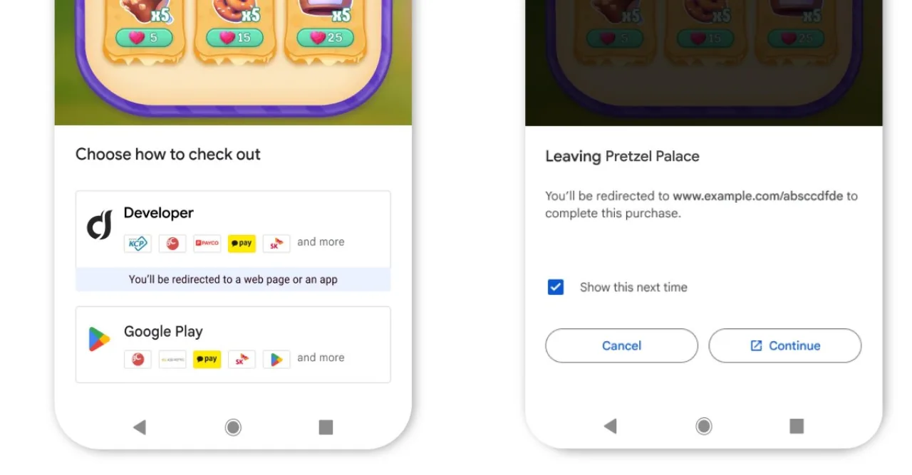 Pessoa correndo ao ar livre, segurando smartphone que exibe a tela de pagamento do Google Play