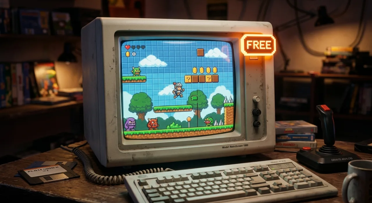 Pixel art de Knytt Classic exibindo o protagonista em pixel, ao lado de um controle Xbox, com o logo da GOG ao fundo