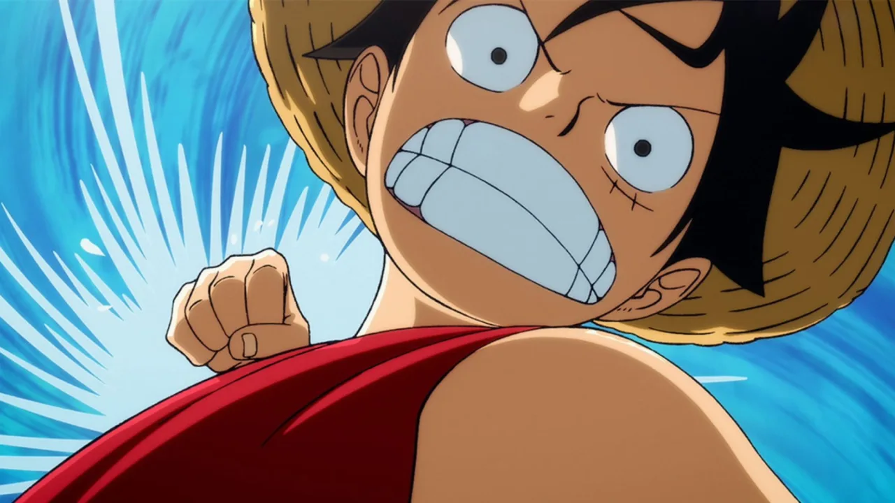 Zoro empunha suas três espadas, rodeado por uma aura vermelha de Haki do Rei, enquanto um God’s Knight recua assustado