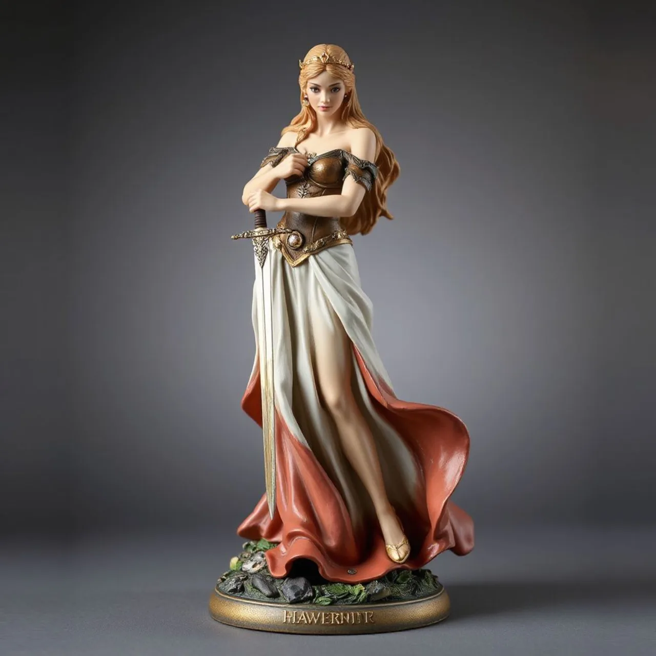 Estátua de 12 polegadas da Princesa Zelda em pose, vestindo traje de Tears of the Kingdom, com detalhes de pedra