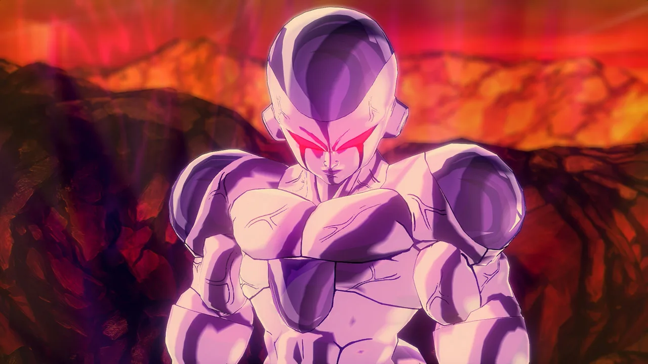 Jovem em roupa de treino levanta halteres ao lado de um console Xbox e pôster de Android de Xenoverse 3