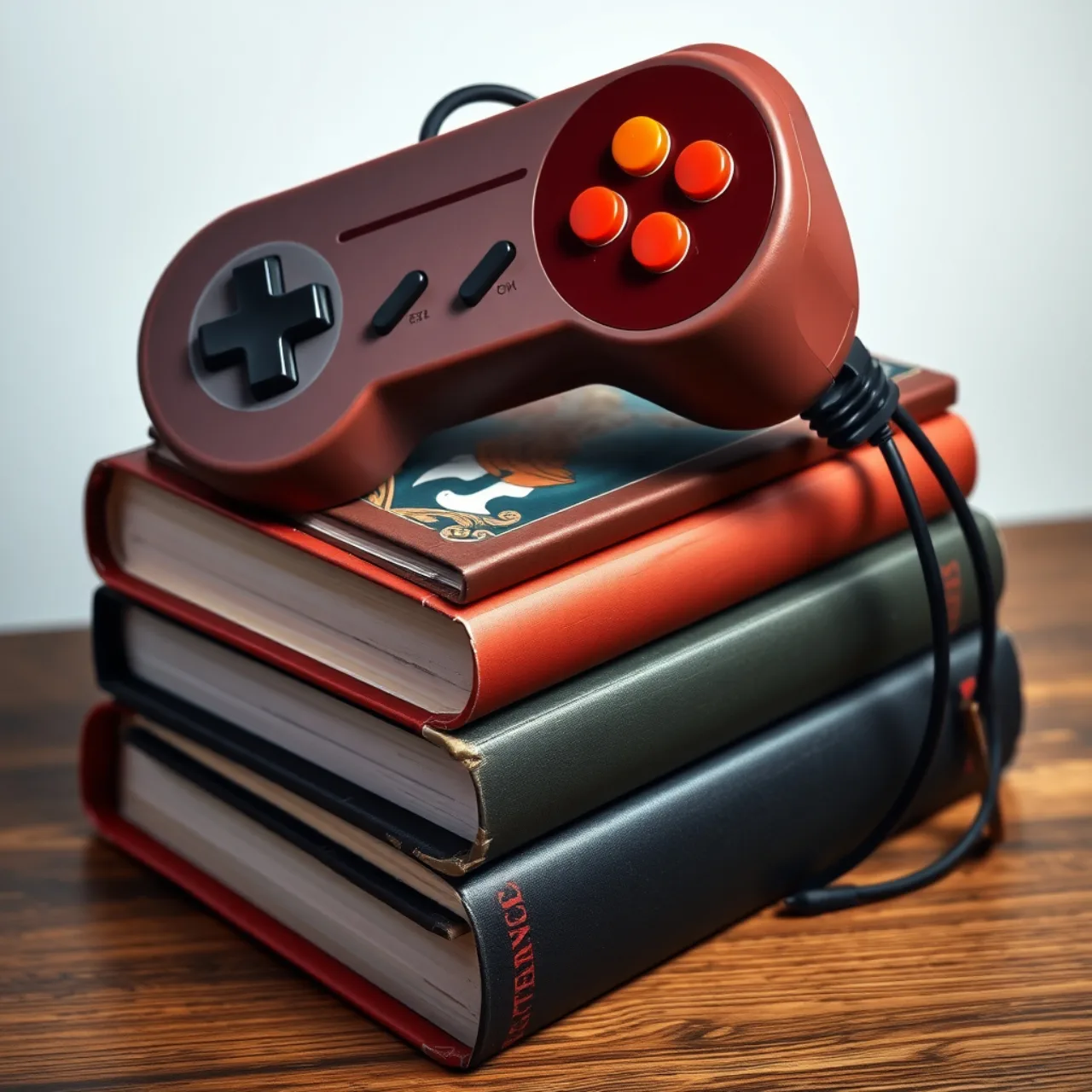 Jovem segurando um controle de videogame enquanto faz agachamento, com halteres ao fundo e garrafa de água ao lado