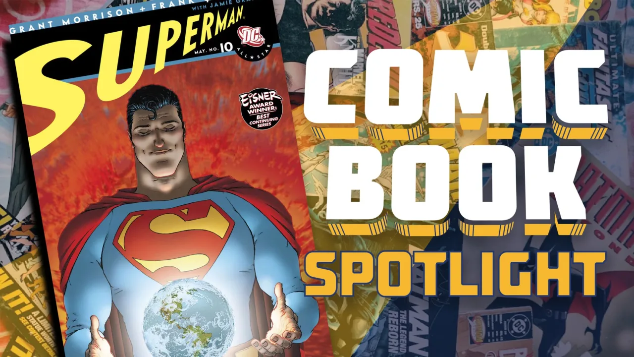 Capa de All‑Star Superman #10 mostra Superman em pose heroica, cercado por um relógio e luzes cósmicas